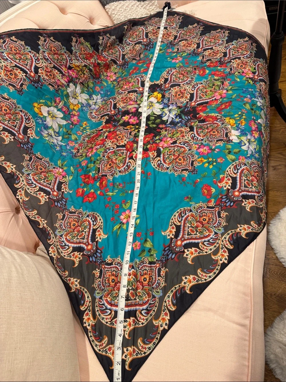 Johnny Was Moanuh Teal Black Floral Paisley 100% Silk Scarf Wrap